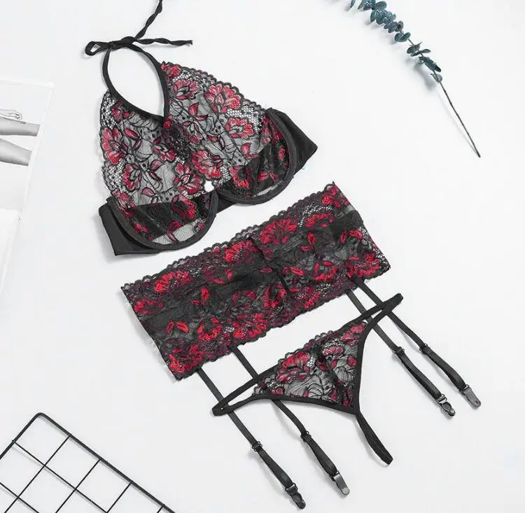 ethika set Sensual Lingerie Woman Sexy Ultra-thin Transparent Large Size Underwear Sexy Floral Bra+Panty Set Woman Cloth sexy bra panty set