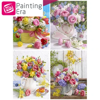 

2020 Era flower 5d diamond painting kitsVases and flowers mosaic art"Peony&Tulips" Art diamond embroidery full home decoration