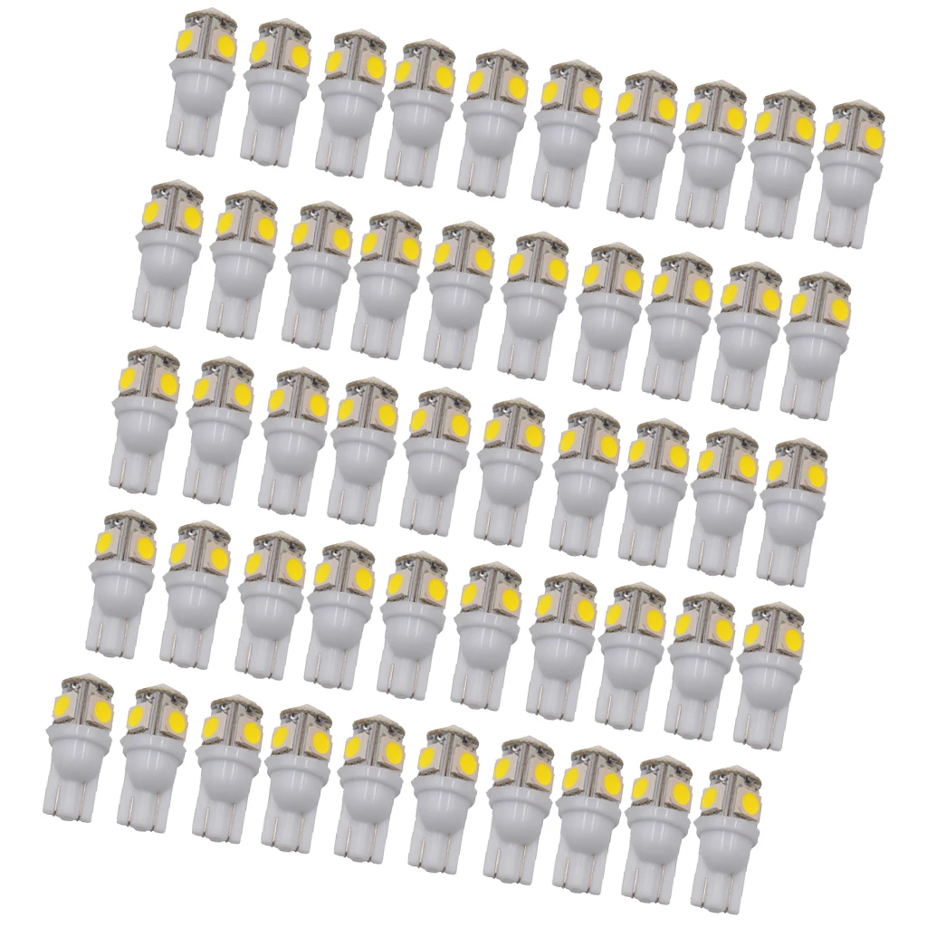 50 Pieces Universal T10 W5W 168 194 5050 5SMD 6000K White LED Light Bulbs 