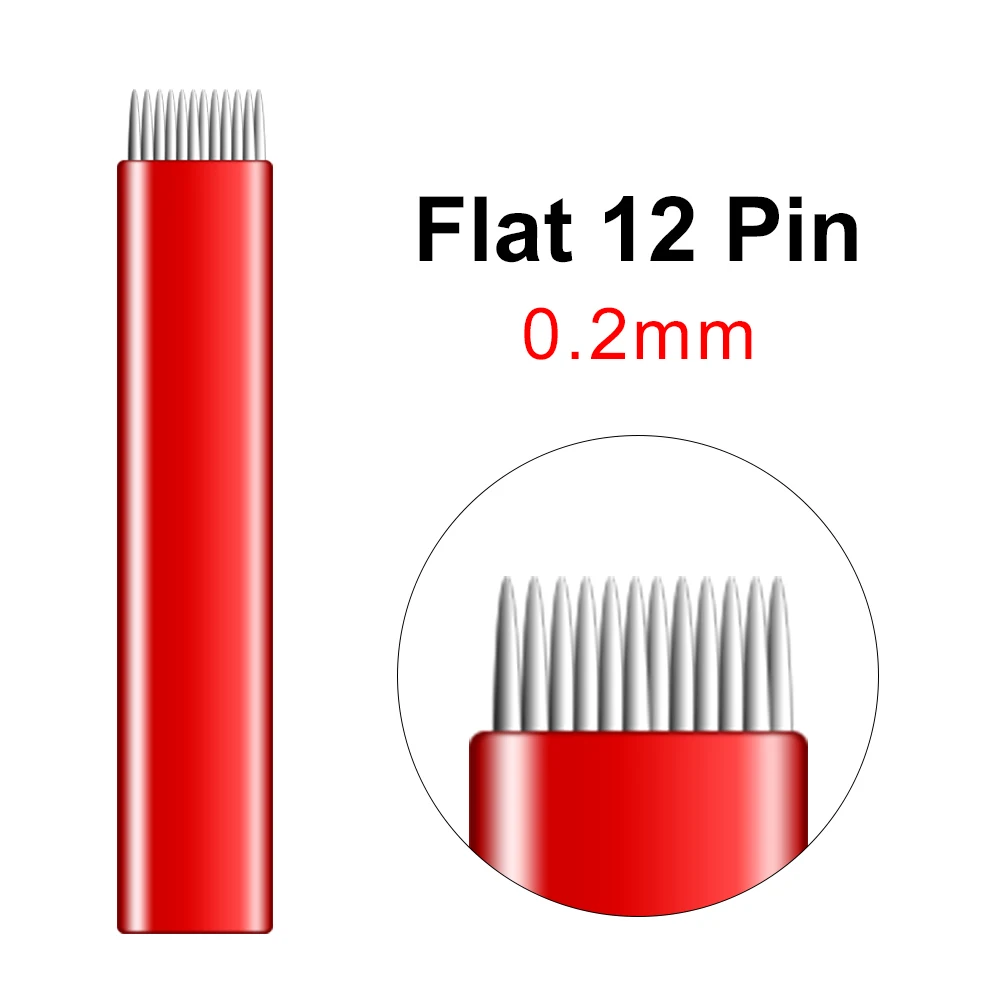 Microblading Needles 100pcs Flat Head Needle Red 12 Pin Permanent Makeup Blade for Manual Fog Eyebrow Tattoo Manual 3D Pen