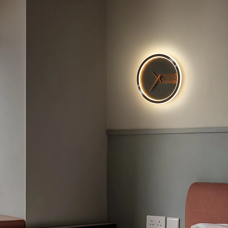 Modern Led Wall Lamp Mute Clock Sconce Lamp Living Room Bedroom Hotel Background Wall Light Indoor Home Decoration Lighting