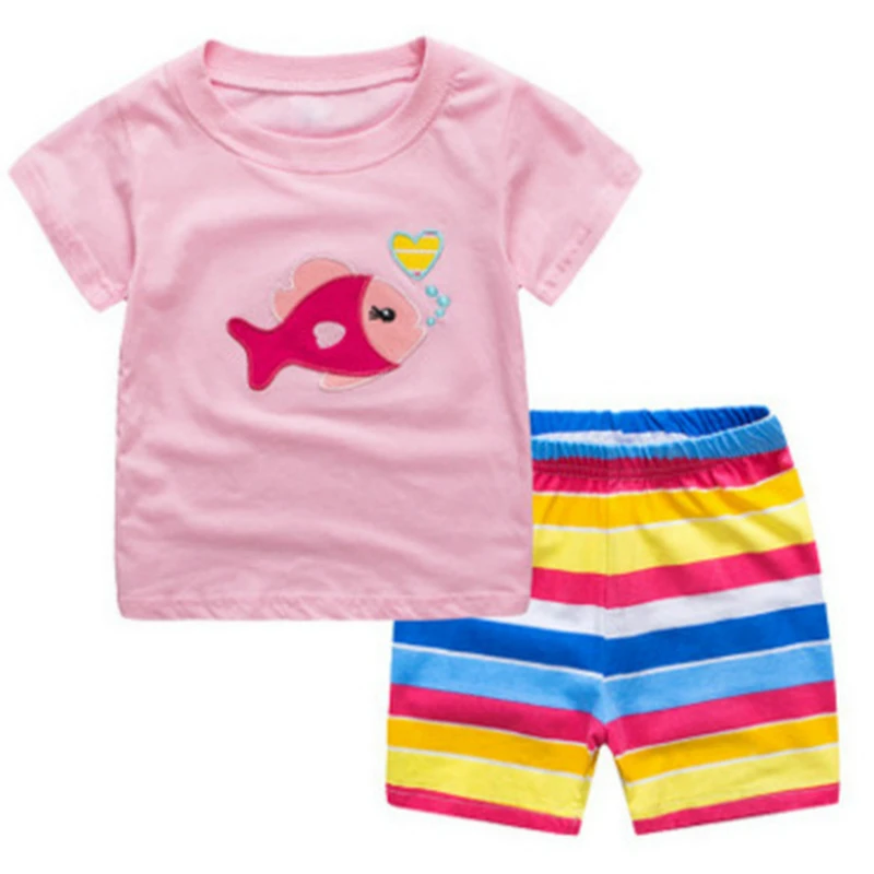 

Kids Tank Top with Pants Fully Cotton and Soft T Shirt Set with Cartoon Printing for Baby Pajamas Short Sleeve Children Clothing