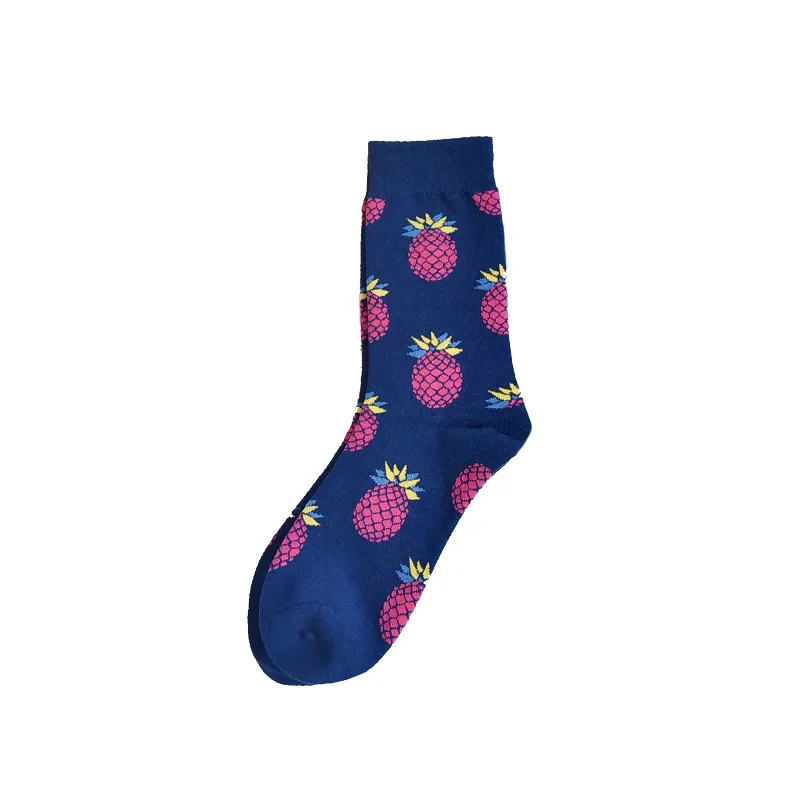 Унисекс носки для женщин хлопок фрукты креативный авокадо носки скейтбордиста осень зима женские повседневные теплые носки женские sox - Цвет: Pineapple Navy blue
