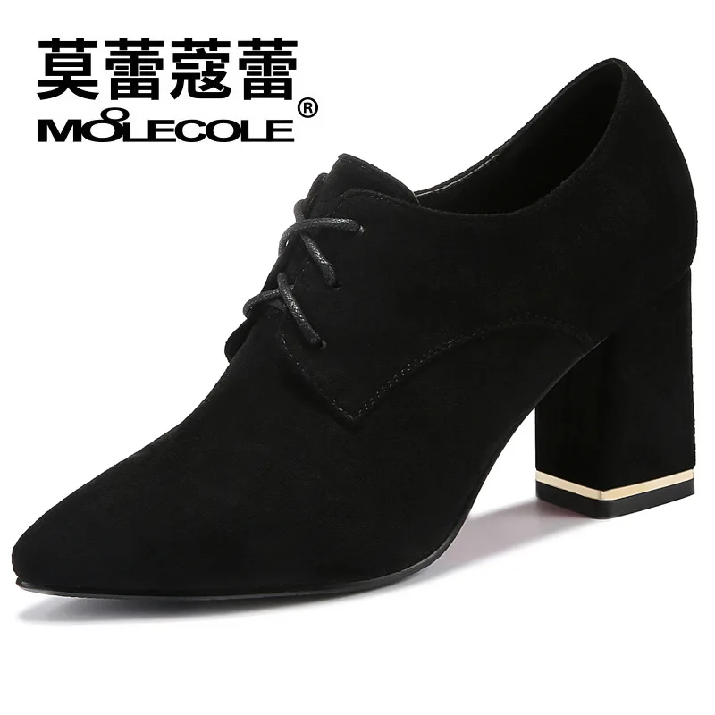 

Moolecole 2019 Autumn New Style Pointed Toe Chunky Heel Boots Lace-up Casual Short Boots Waterproof Platform WOMEN'S Shoes 9399