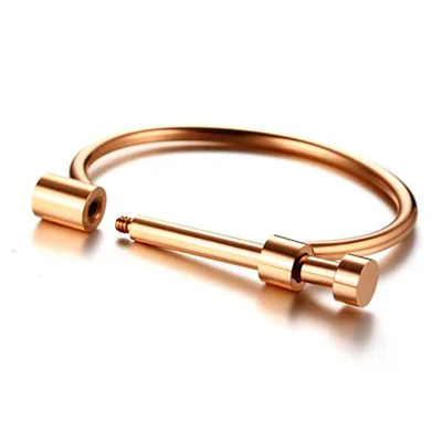Rose Gold Новое поступление из нержавеющей стали D браслет женские браслеты-каффы серебро/золото/розовое золото/черный браслет с винтовым креплением модные ювелирные изделия женские - Окраска металла: Rose Gold