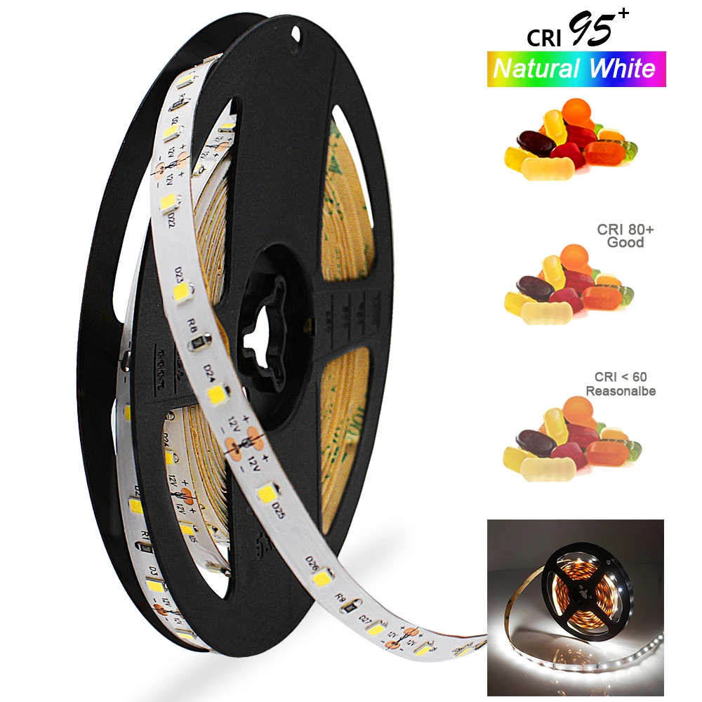 LED updates Strip Light 12V High CRI 95 300LEDs SMD 2835 Flexible Tape Lamp For Home Stairs Kitchen Ceiling Floor Room Lighting 12v led strip light 2835smd flexible tape ribbon string lamp diode 300leds 600leds 1200leds lamp light strips kitchen home decor