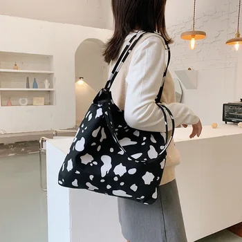 

2020 New style in autumn and winter high-capacity Canvas bag One shoulder portable fashion Color contrastprinting speckle
