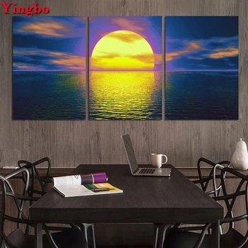 

3 Panel Sea Full Moon Night View diy Diamond Painting Cross Stitch Pattern Diamond Embroidery,Home Decor ,Full Drill diamond art