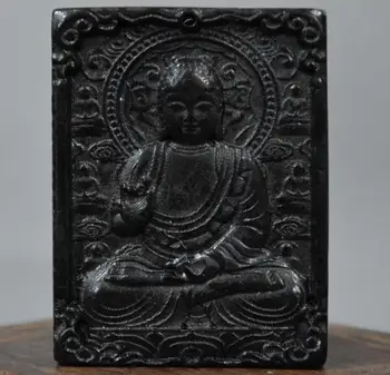 

Hongshan culture archaize black iron meteorite sculpture Sakyamuni Buddha bi statue #2