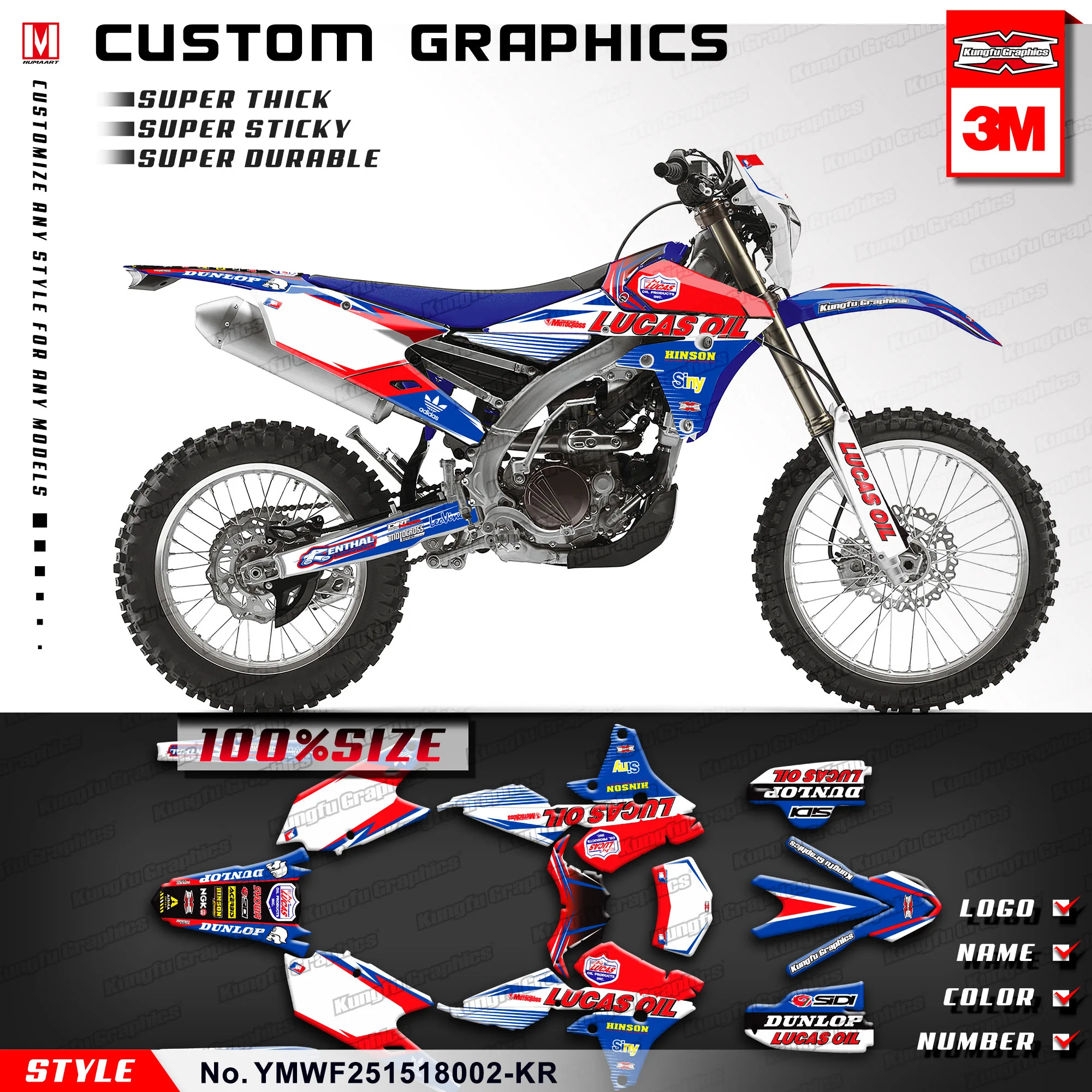 

KUNGFU GRAPHICS Personalised Stickers Adhesive Decal Wrap Kit for Yamaha WR250F WR450F YZ450FX WR 250 450 F 2015 2016 2017 2018