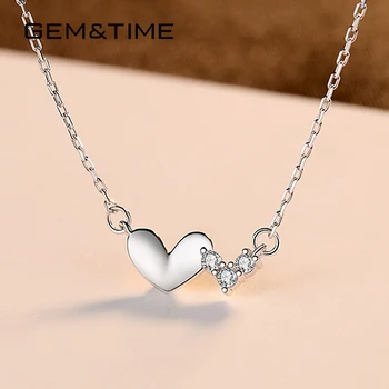 

Gem&Time Cute Heart Sterling Silver 925 Pendant Necklace For Women Korean Silver 925 Zirconia Choker Necklace Jewelry SN0303