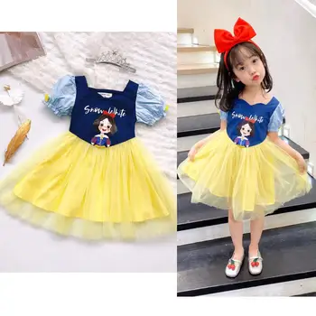 

2020 Summer girls dress short sleeve cartoon design blue yellow kids dresses