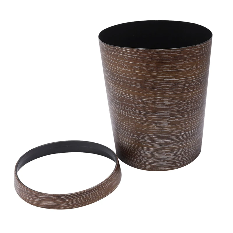 Noamus - Paquete De 3 Botes De Basura Clásico Pequeño, Plástico Redondo De 1.7 Galones, Bote De Basura Estilo Retro Hipsteen, Cubeta De Basura De Grano De Madera Con Anillo Superior Para