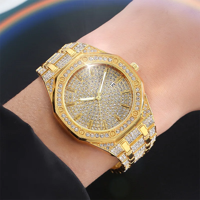 Luxury Watch for Men Hip hop Iced Out Sliver Gold Watch Men Rhinestone Wristwatch Diamond Watch Gift for Men Relojes Para Mujer