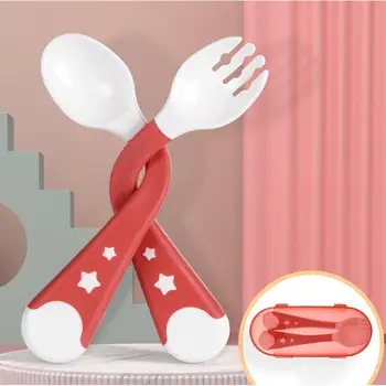 

Kidlove 2Pcs/Set Baby Spoon Fork Set Toddler Infant Learning Tableware Utensils with Storage Box