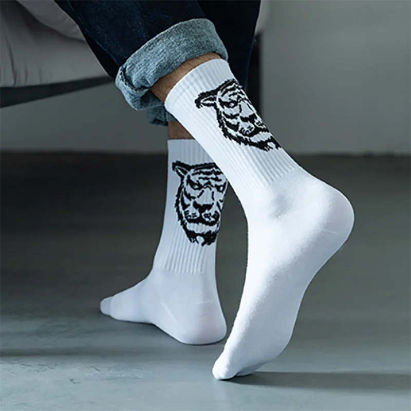 Types Of Tigermen's Cotton Animal Print Socks - Breathable Middle Tube Hip  Hop Sox