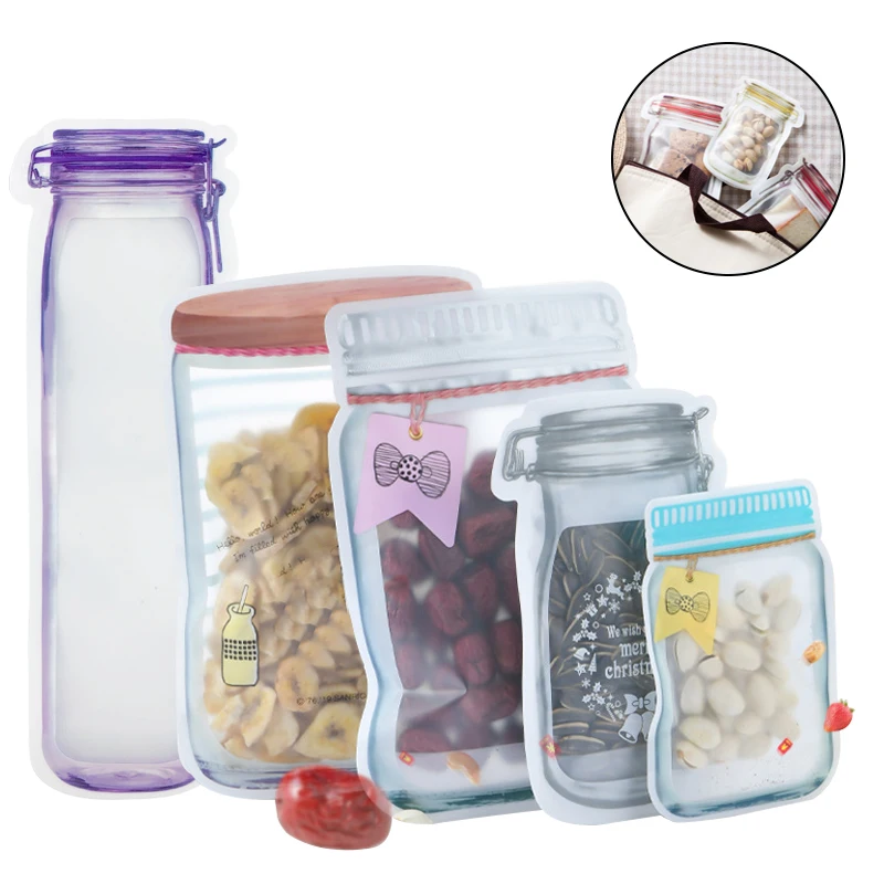 Reusable Mason Jar Pattern Fresh Zip lock Bag Food candy cookies Freezer Storage