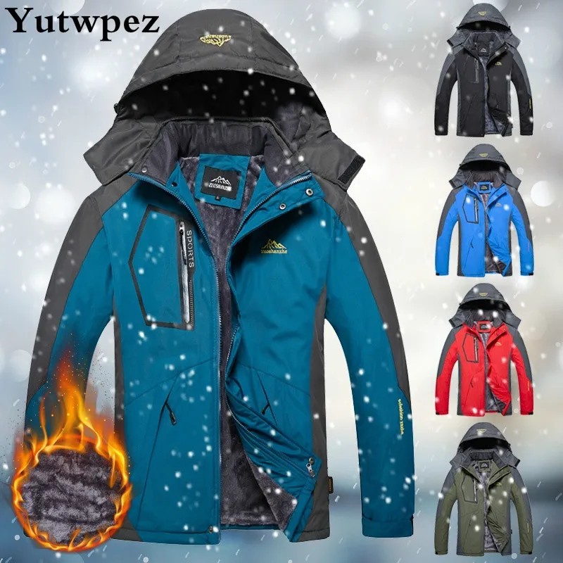 New Men Jacket Winter Waterproof Mens Hiking Jackets Outwear Warm Coat Man Thick Hooded Fleece Overcoat Inside Pocket | Мужская одежда