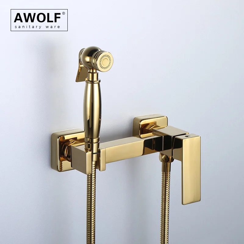 Shiny Titanium Gold Handheld Toilet Bidet Sprayer Solid Brasss Hot And Cold Luxury Douche Kit Shower Bidet Faucet AP2273