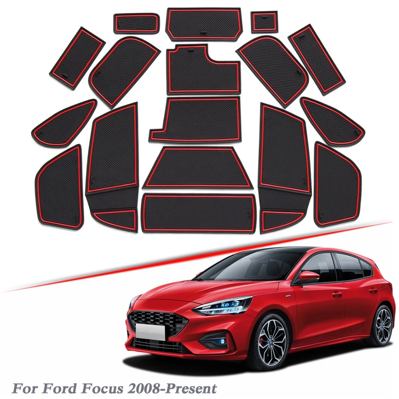 

17pcs Car Styling For Ford Focus 2 3 4 Low/High Mach 2008-Present Latex Gate slot pad Interior Door Groove Mat Non-slip dust Mat