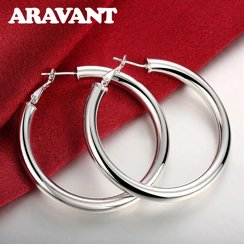 925 Silver Large Hoop Earrings Women Big Round Circle Earring
