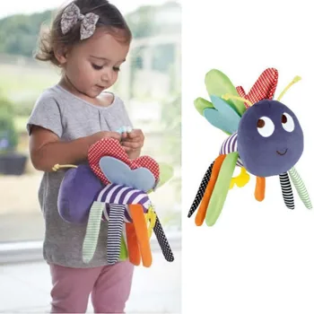 

New Infant Baby Soft Bee Plush Toy Baby Pram Bed Bell Soft Hanging Baby Toys Animal Handbells Rattles Education Doll
