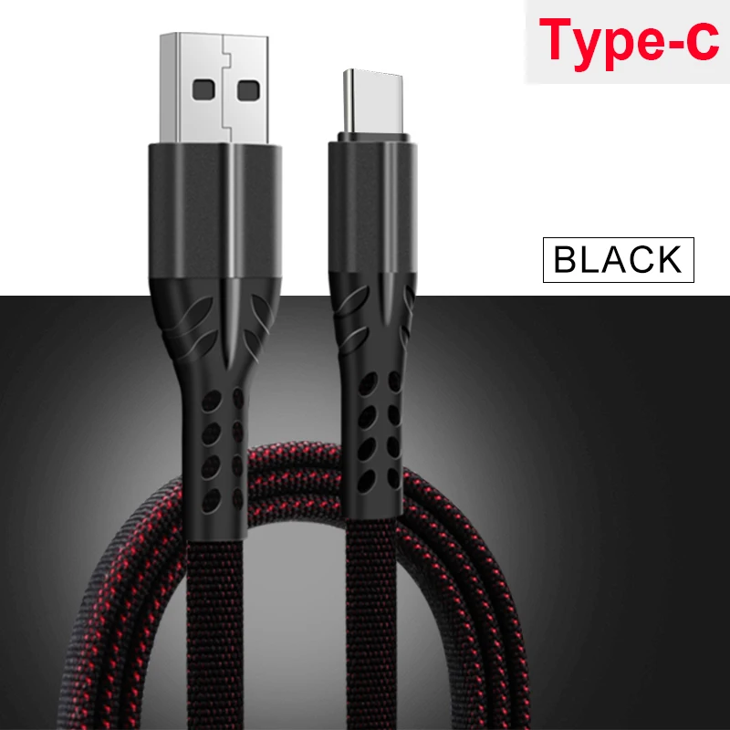 Кабель usb type C а, кабель для быстрой зарядки, тканый нейлоновый кабель для мобильных телефонов, зарядное устройство для iPhone, Micro usb type-C, передача данных - Цвет: Black For Type C