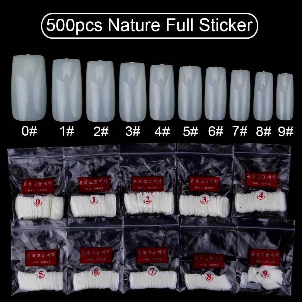 500pcs Nature Full 500 шт./упак. накладные ногти с 10 размерами искусственные Кончики ногтей акриловый УФ гель для накладных ногтей ногти ABS советы для демонстрации ногтей - Цвет: 500pcs Nature Full