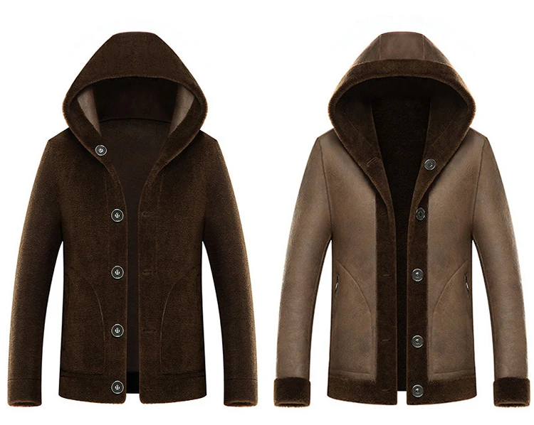 Новая зимняя замшевая куртка для мужчин с капюшоном шерстяное пальто модное флисовое двустороннее мужское шерстяное пальто повседневная роскошная мужская куртка