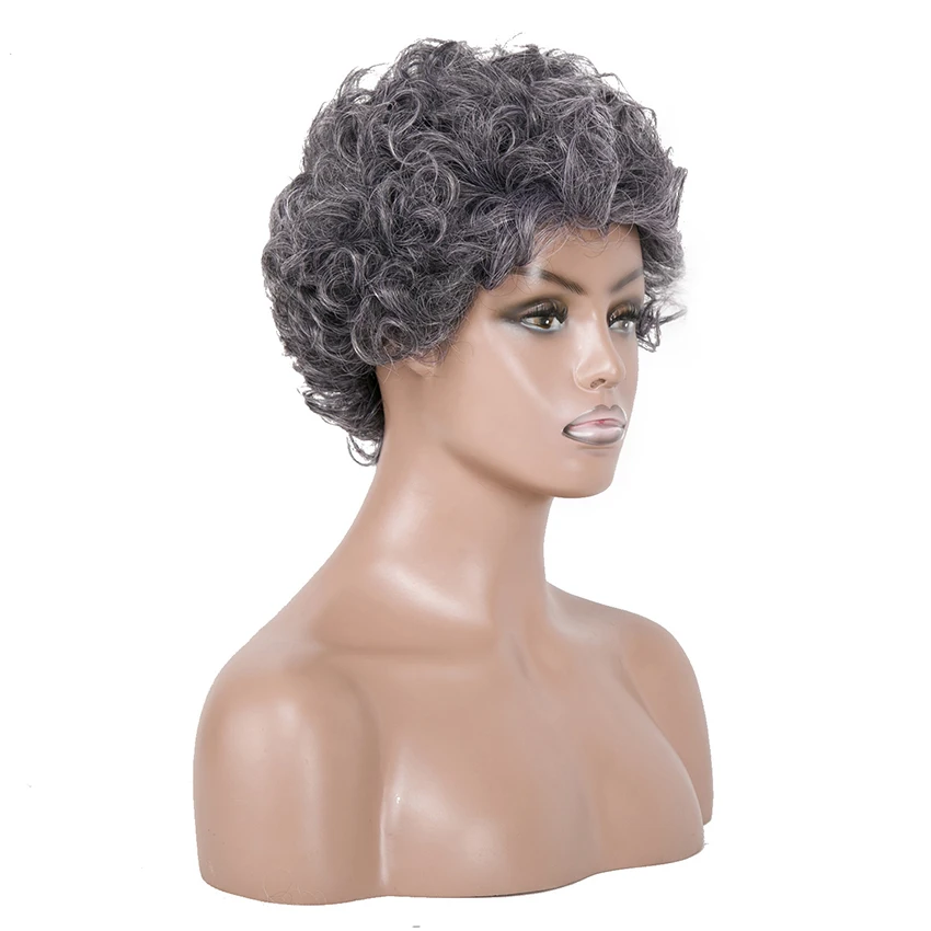 Серый парик для черных женщин парик с короткими вьющимися волосами для пожилых женщин высокотемпературные синтетические волосы 6 дюймов