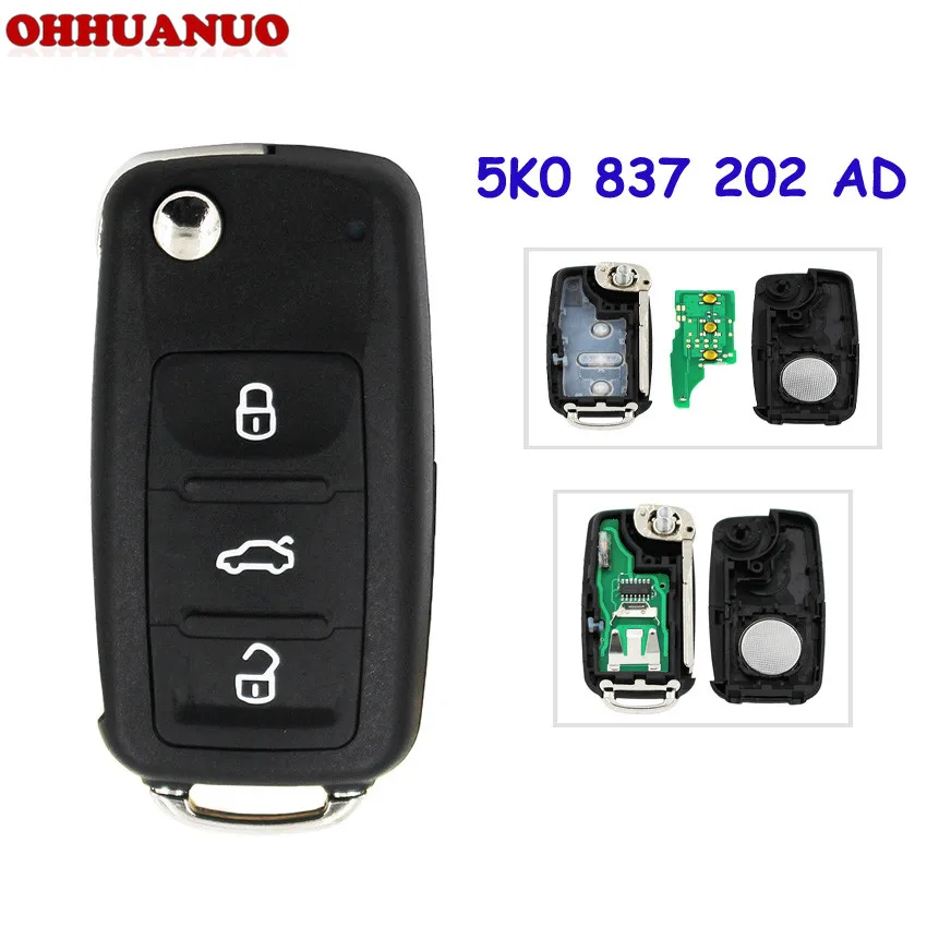 3 кнопки флип дистанционного ключа Fob 434 МГц с ID48 чип для VW Tiguan Sagitar Lavida 5K0837202AD