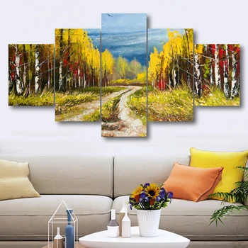 

Laeacco Autumn Yellow Trees Abstract View Landscape Canvas Bed Living Room Art Oil Painting Home Decoration Wall Art Picture