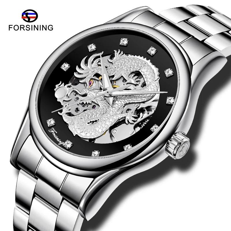 

Fashion Forsining Dragon Automatic Mechanical Men Watch Men Stainless Steel Strap Wrist Watch Waterproof Business Male Clock