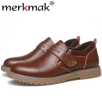 

Merkmak Round Toe Men Shoes Fashion Casual Leather Shoes Wear-resistant Non-slip Flat Working Footwear Big Size Autumn Footwear
