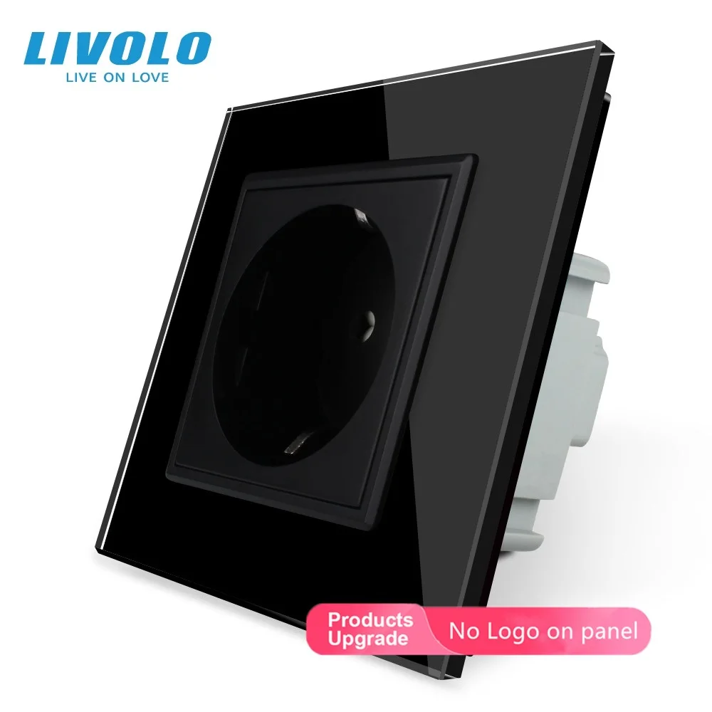 Livolo EU-Standard-Steckdose, weiße Kristallglasscheibe, AC 110–250 V 16 A Wandsteckdose, VL-C7C1EU-11 (4 Farben)