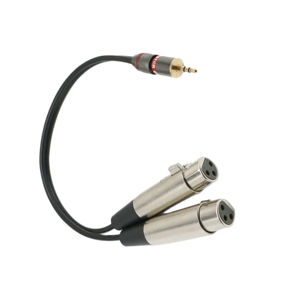 3.5mm to 2 XLR Female Y Splitter Cable, 3.5mm (Mini) 1/8" TRS Stereo Male to 2 Port Dual XLR Female Adapter Cable Cord 1 Feet