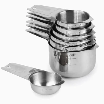 

AFBC Measuring Cups Set of 7 with 1/8 Cup Coffee Scoop,Stainless Steel Metal Measuring Cup, 7 Piece Stackable Set with Spout