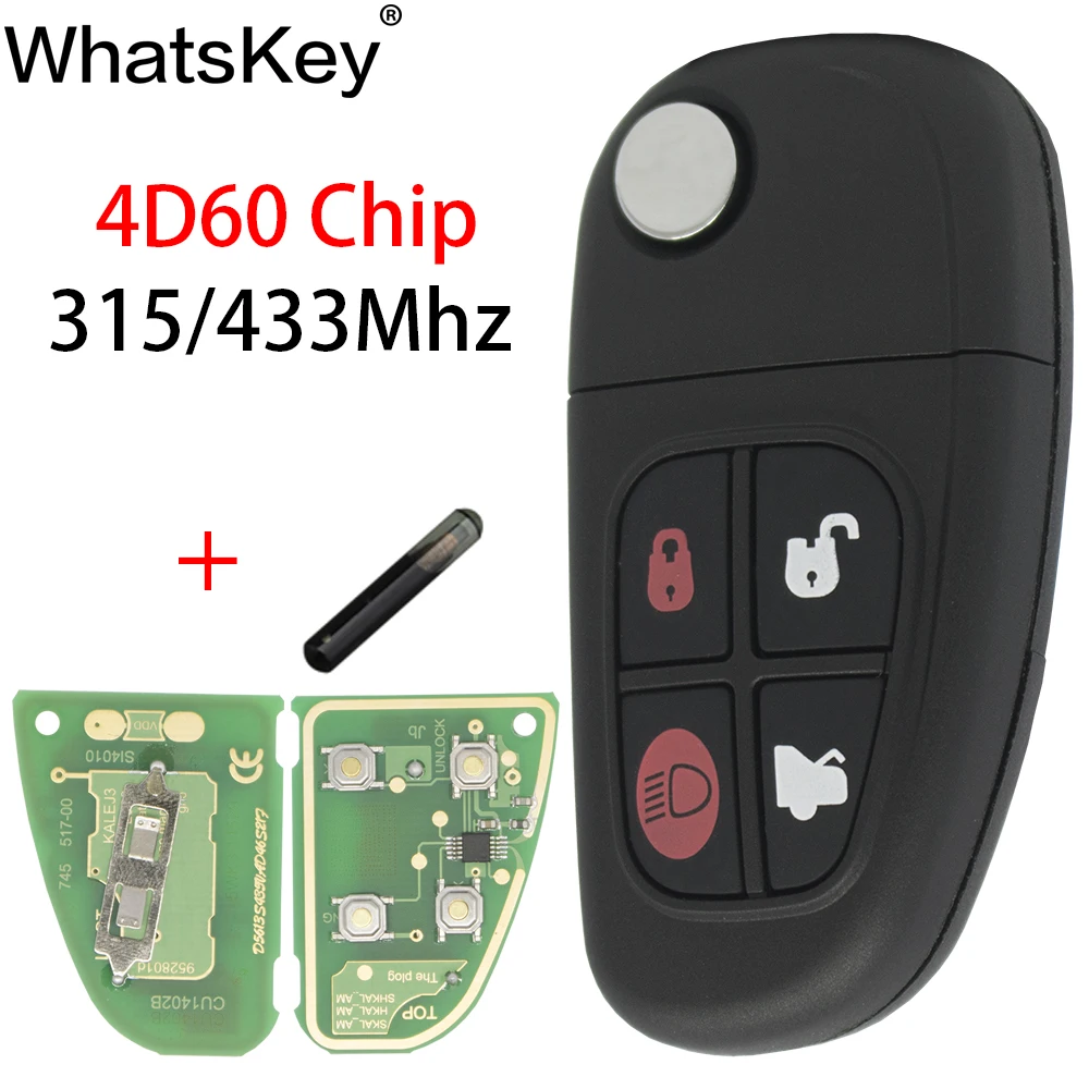 

WhatsKey 4 Bottons Car Flip Folding Remote key 315/433mhz 4D60 chip fit For Jaguar X-Type S-Type XJ XJR 1999-2008 Auto key