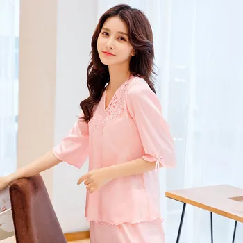 

Women Pajamas Sleepwear 2PCS Shirt&Pants Casual Satin Nightwear Home Clothes 2020 New Pyjamas Suit Silky Intimate Lingerie