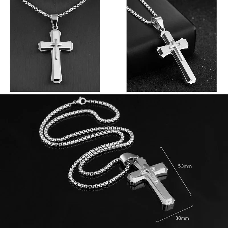 Punk Men Fashion Mens Boys Gold Stainless Steel Cross Pendant Necklace Drop Shiping