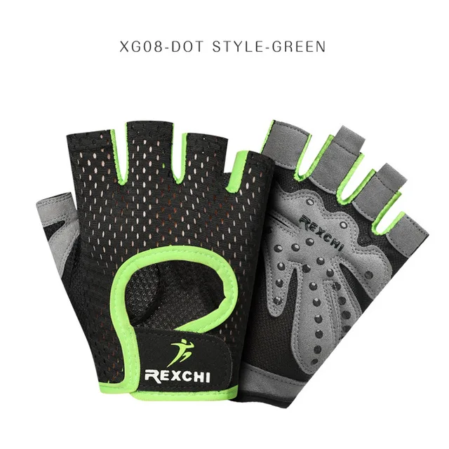 Professional Gym Fitness Gloves Power Weight Lifting Women Men Crossfit Workout Bodybuilding Half Finger Hand Protector - Цвет: XG08 green