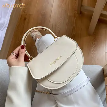 

Casual Solid Color Crossbody Bags Women Chain PU Leather Travel Pouch Semicircle Circle Ring Handle Female Small Handbag