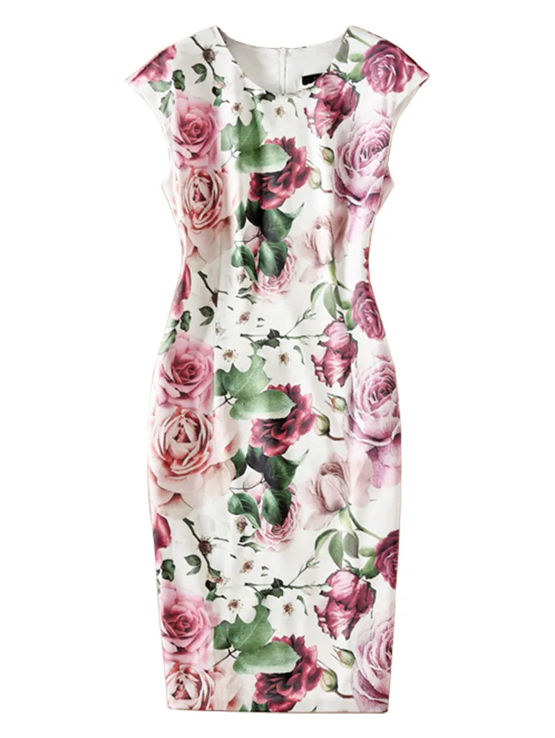 flower-print-women-sheath-dress-o-neck-sleeveless-dresses