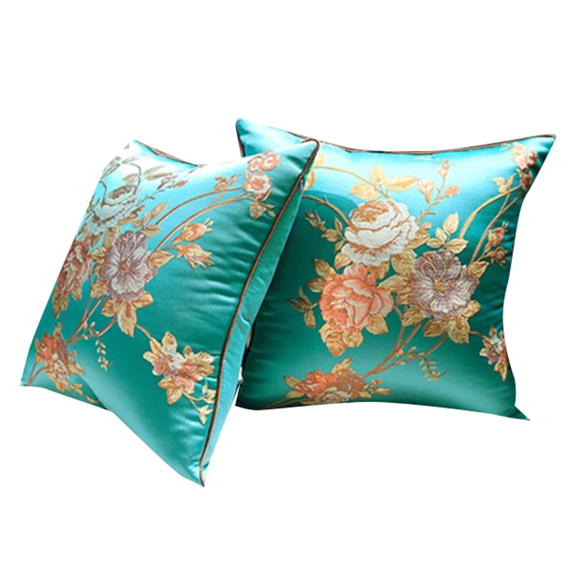 Атласная наволочка, декоративные подушки для дивана, вышитые роскошные наволочки 45*45 см, винтажные Декоративные Чехлы на подушку - Цвет: Lake blue