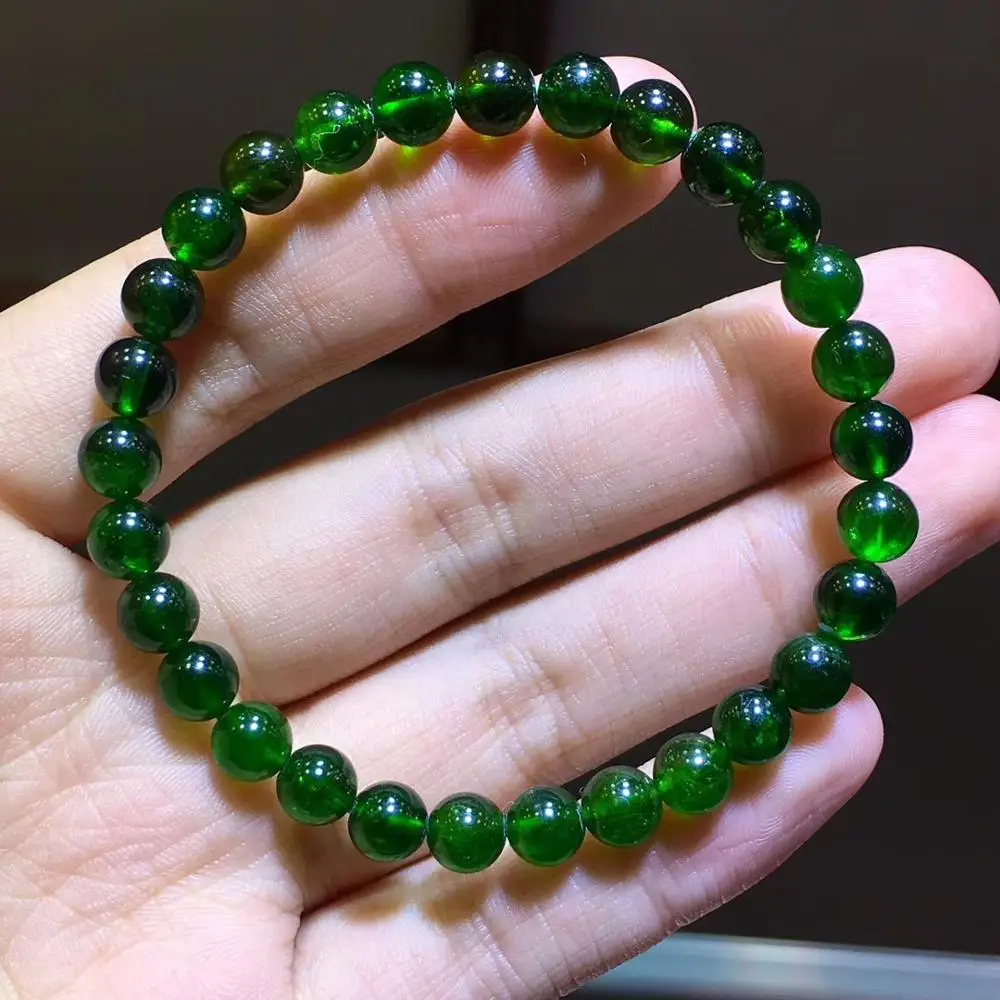 

6.7mm Natural Green Diopside Quartz Clear Round Beads Bracelet Crystal Women Men Gift Lucky Stone Rare AAAAA