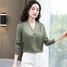 Aliexpress - Korean Silk Women Blouses Shirt Women Long Sleeves Shirts Woman V-neck Blouse Woman Satin Blouses Tops Plus Size Ladies Tops 3XL