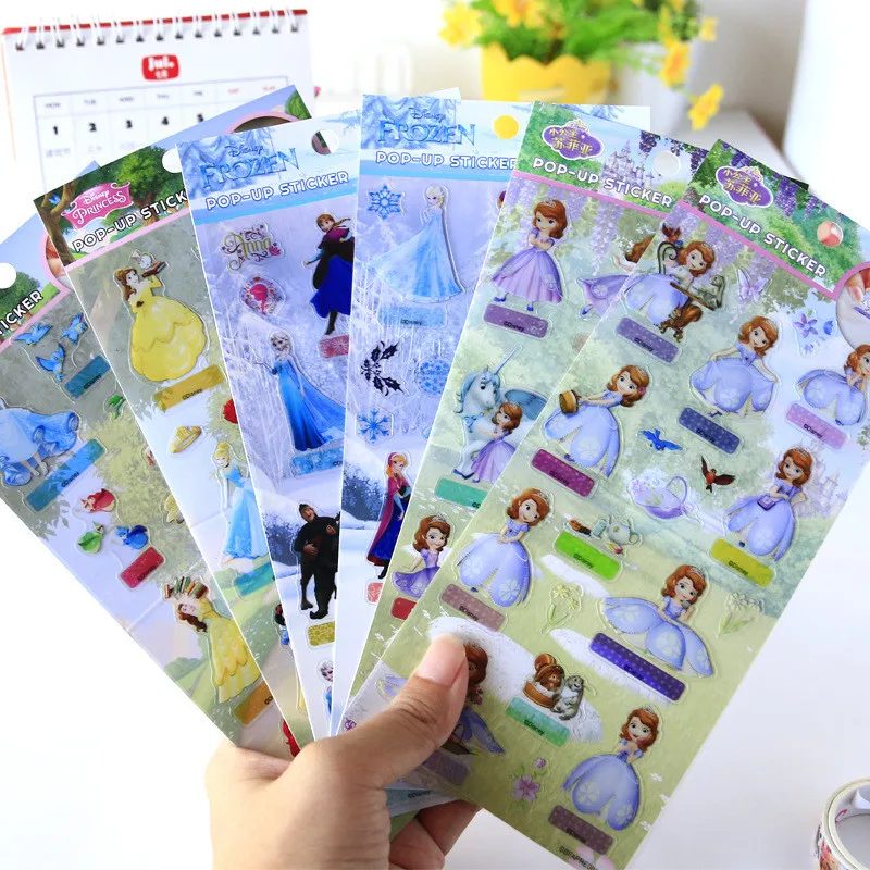1pcs Disney Cartoon Standing Stickers toy Frozen Elsa and Anna disney Princess Sofia Children Removable stickers boy girl Gift | Игрушки и