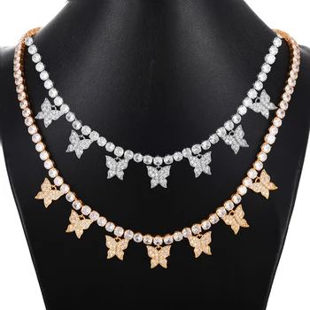 

GODKI 7 Butterflys Charms Pendant 4MM Tennis Chain Choker Necklace Iced Out Cubic Zirconia Bling Hip Hop Jewelry For Men Women