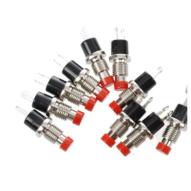 

Hot Sale 10Pcs Red Cap SPST Momentary Mini Pushbutton Switch DC 50V 0.3A