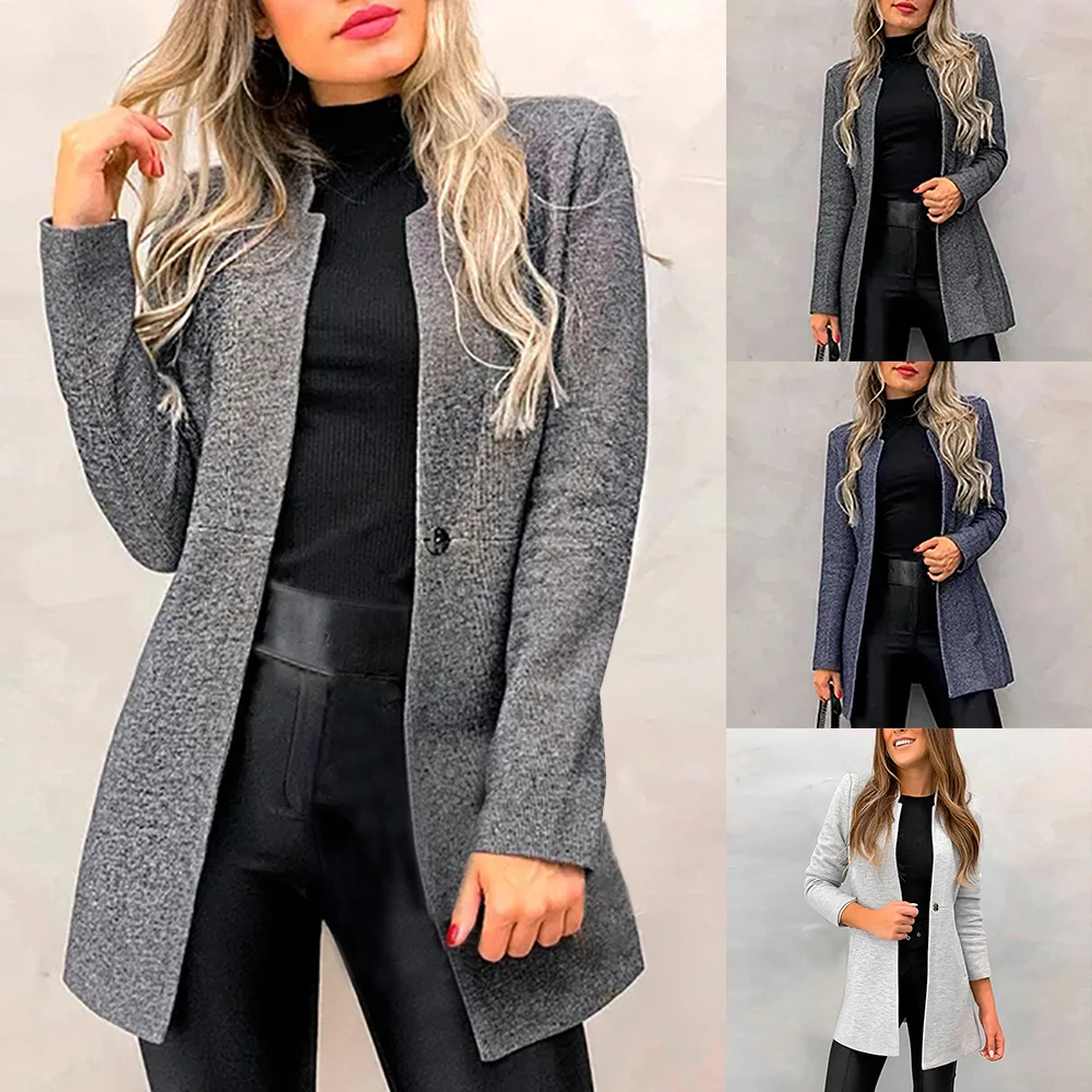 CYSINCOS New Women Mid-Length Trench Coat Blazer Autumn Winter Fashion Slim Suit Female Solid Color Woolen Coat Streetwear